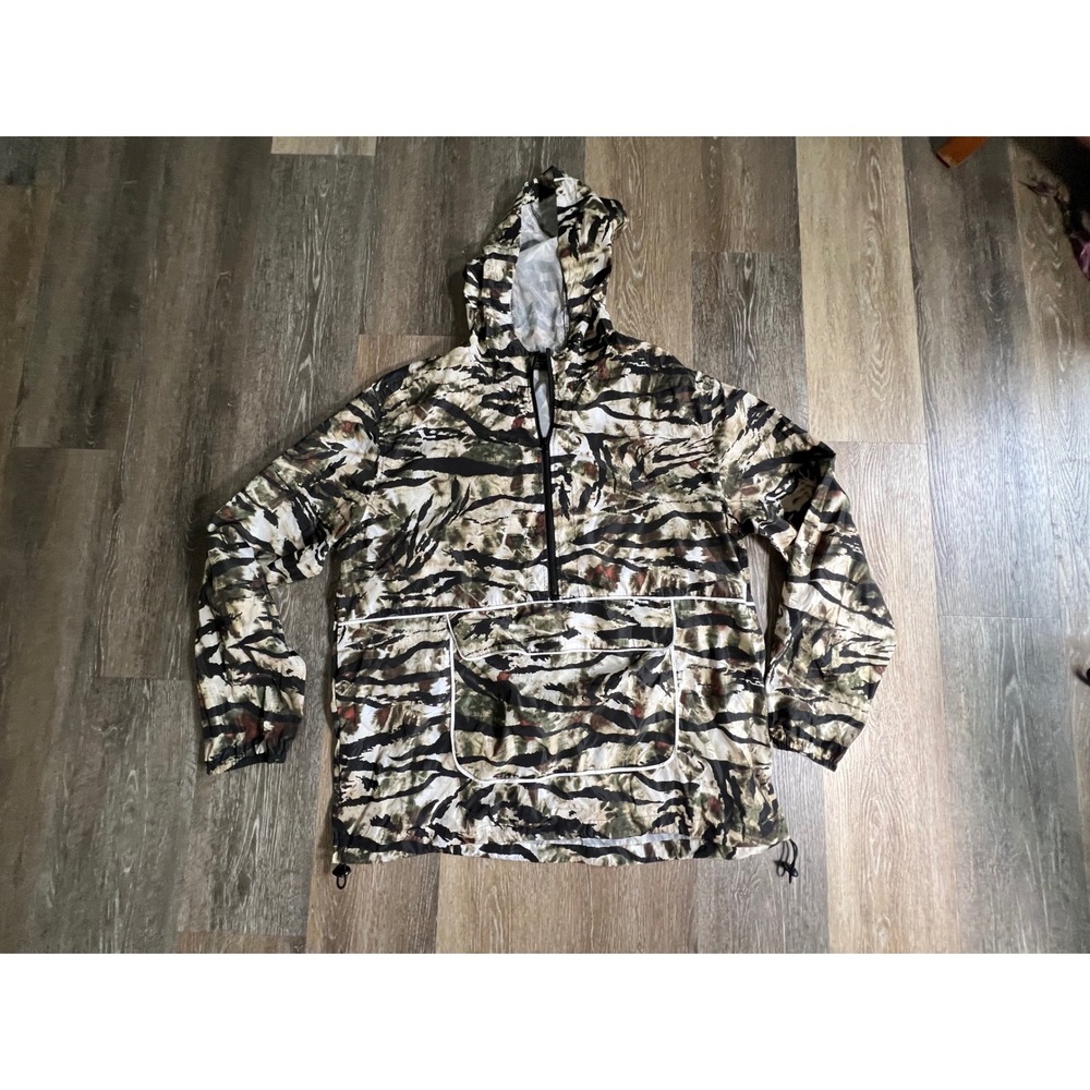 No Boundaries Windbreaker Mens Lg. Green Tiger Stripe Camo Anorak Jacket Hooded